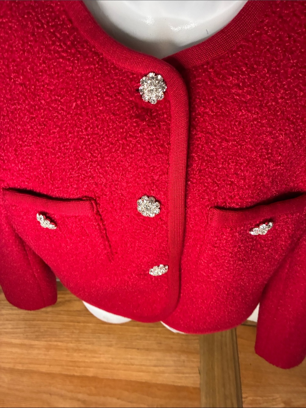 Elie Tahari Classic Red  Women’s Bouclé Jacket with Rhinestone Buttons NWT M